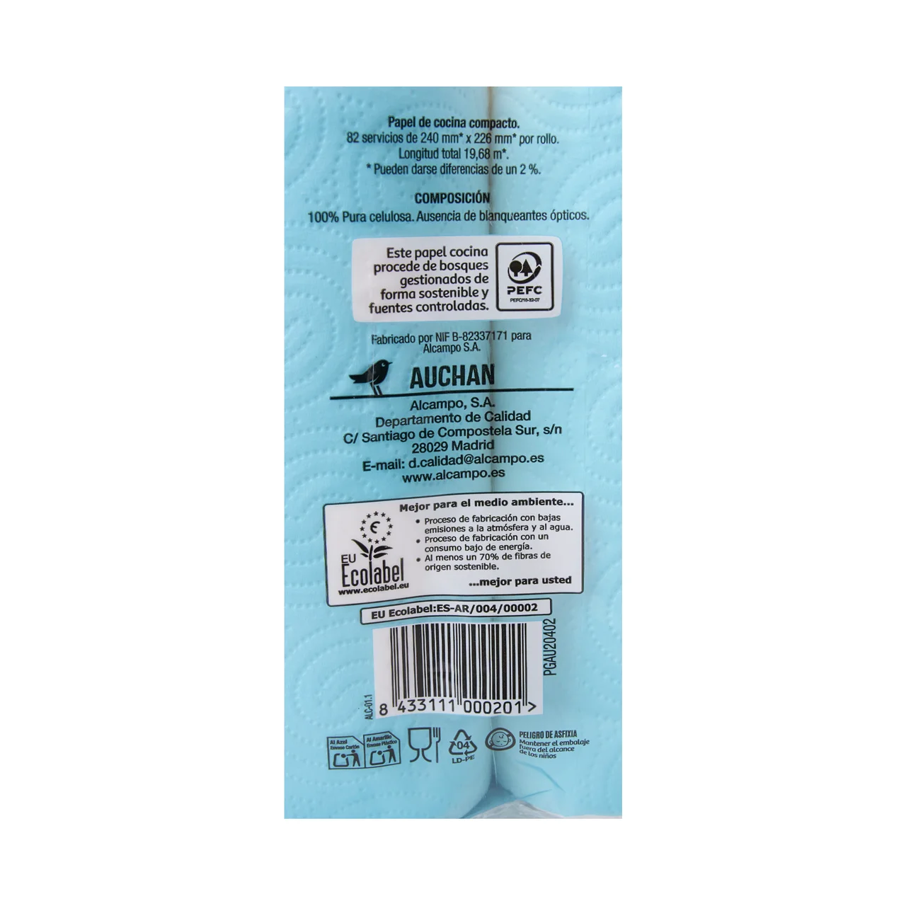 PRODUCTO ALCAMPO Papel de cocina compacto de doble capa con certificado Ecolabel 6 rollos