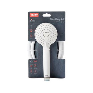 Imagen de Kit de ducha, alcachofa de ducha con flexo bombay, color blanco, TATAY.