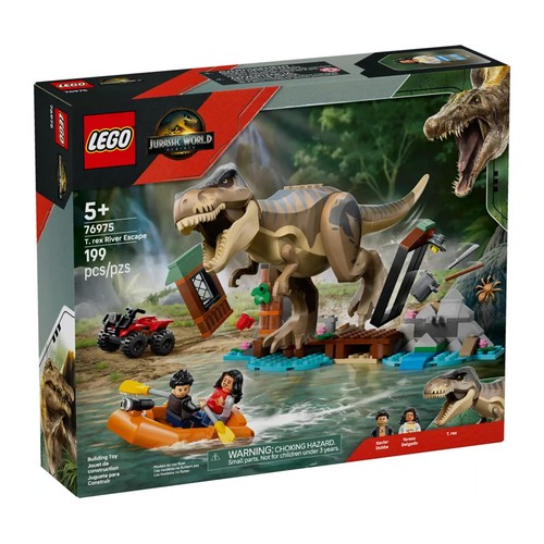 LEGO Jurassic World huída por el río y t.Rex a la caza 76975, 199 piezas, +5 años.