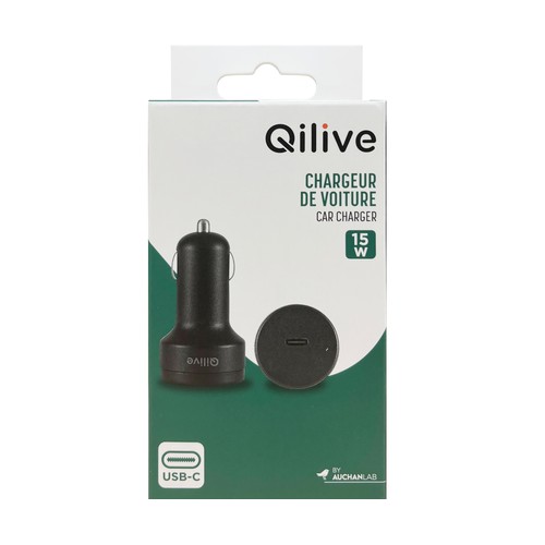 Cargador para el coche 15W USB-C, QILIVE.