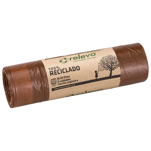 RELEVO Bolsa de basura 100% reciclado, 15 unidades, capacidad de 10 a 20 l.