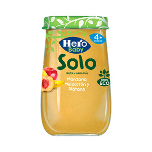 HERO Solo Tarrito de fruta (manzana, melocotón y plátano), ecológico a partir de 4 meses 190 g