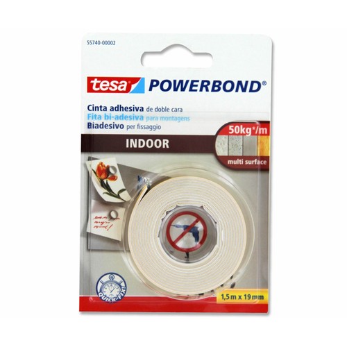 1.5m. de cinta adhesiva de doble cara especial para interiores, 19mm. TESA Powerbond.