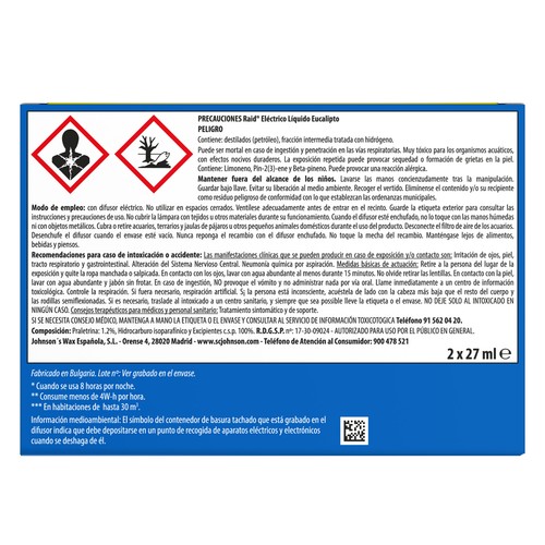 RAID Insecticida aparato + recambio eléctrico 2 uds. x 27 ml.