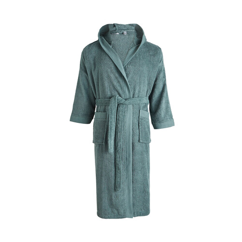 Albornoz con capucha para adulto talla L, tejido 100% algodón 420g/m², color azul grisáceo ACTUEL.