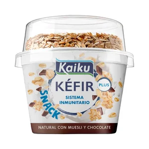 KAIKU Plus Kéfir natural con muesli y trocitos de chocolate 125 g.