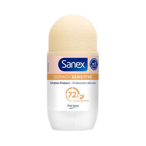 Desodorante roll on para mujer con protección anti transpirante hasta 24 horas SANEX Dermo sensitive 50 ml.