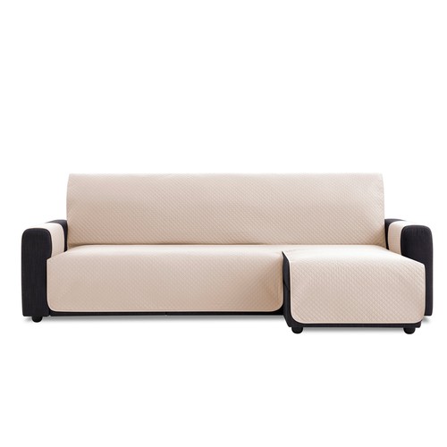 Cubresofá acolchado reversible para sofá chaise longue de 240 cm, color beige.