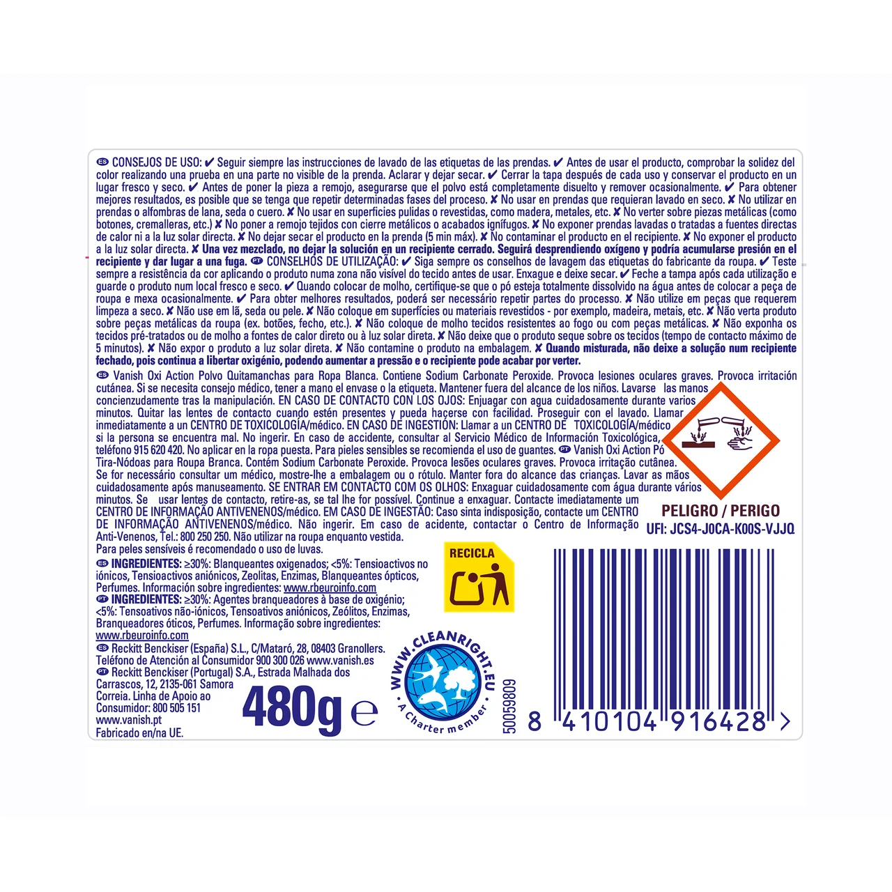 Activador en polvo oxi white 480 gr.