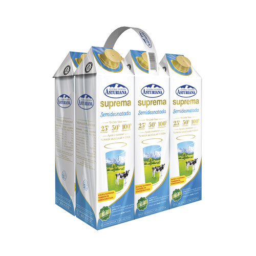 Leche semidesnatada de vaca, ultrafiltrada y sin lactosa CENTRAL LECHERA ASTURIANA Suprema 6 x 1 l.
