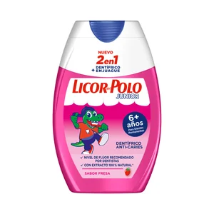 LICOR DEL POLO Pasta de dientes + enjuague dental infantil, con sabor fresa a partir de 6 años LICOR DEL POLO Junior 75 ml.