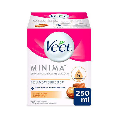 VEET Cera depilatoria a base de azúcar y con ingredientes 100% naturales, para todo tipo de pieles VEET Mínima 250 ml.