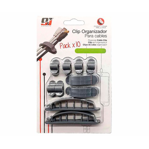 Pack 10 clips organizadores de cable con autoadhesivo, NINE&ONE.
