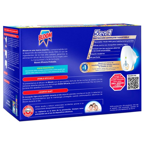 BLOOM Insecticida eléctrico líquido máxima protección aparato + 2 recambios 18 ml.