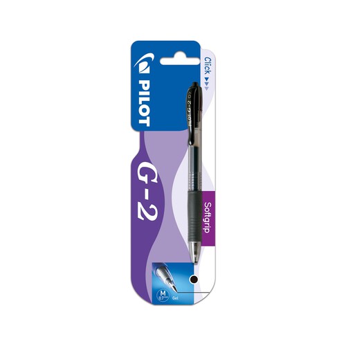 Bolígrafo retráctil de grip suave punta media y grosor de 0.7mm con tinta gel color negro PILOT G-2.