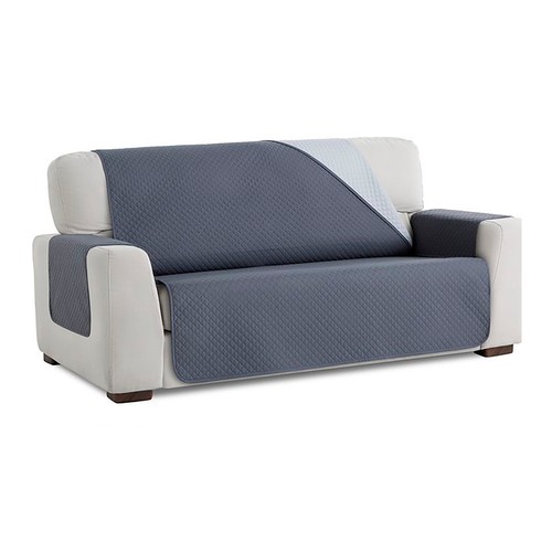 Cubresofá acolchado reversible para sofá de 3 plazas, color gris claro-gris oscuro.