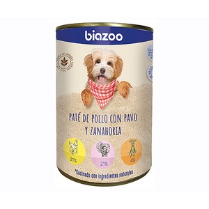 Alimentación lata perro de pate, pollo con pavo y zanahoria 395 g.