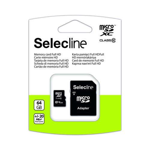Tarjeta de memoria SELECLINE MicroSDHC 64GB, clase 10, adaptador SD.
