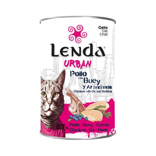 LENDA URBAN Alimento húmedo para gatos pollo, buey y arándanos 400gr.