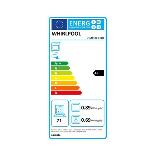 Horno multifunción WHIRLPOOL OMR58HU1B negro, Hidrolítico, capacidad: 71L, A+, A: 59,5cm, H: 59,5cm, F: 55,1cm.