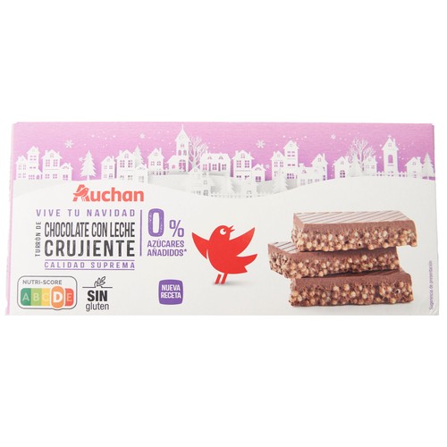 PRODUCTO ALCAMPO Turrón de chocolate crujiente y arroz inflado sin azúcares añadidos 200 g.