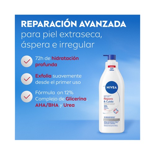 NIVEA Repara & cuida Loción corporal hidratante, reparación avanzada, para pieles extra secas 400 ml.