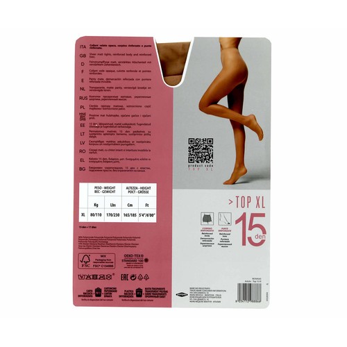 Panty transparente mate, 15den, POMPEA, color polvere, talla XL.