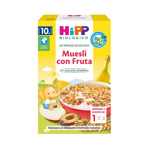 HIPP Biológico mi primer desayuno  Muesli con fruta de origen ecológico, sin azúcares añadidos, a partir de 10 meses 200 g.
