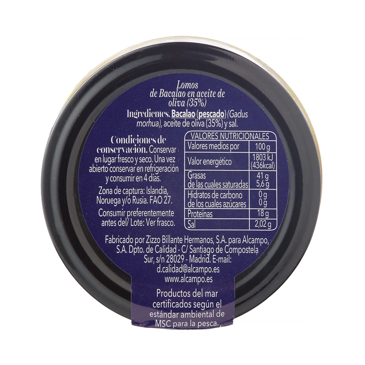 PRODUCTO ALCAMPO Collection Lomos de bacalo (MSC) en aceite de oliva tarro 130 g.