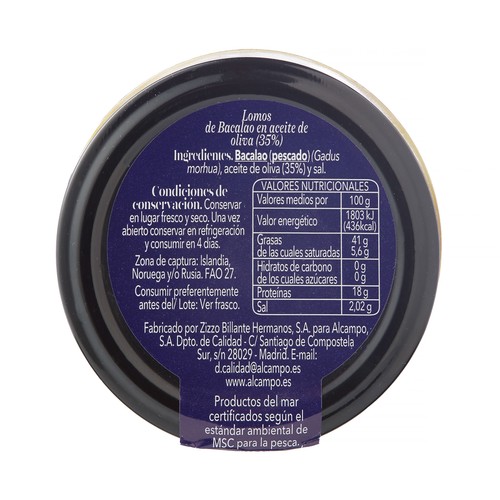 PRODUCTO ALCAMPO Collection Lomos de bacalo (MSC) en aceite de oliva tarro 130 g.