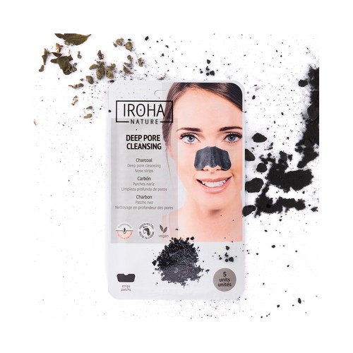 IROHA NATURE Parches de nariz con carbón activo para la limpieza profunda de poros 5 uds.