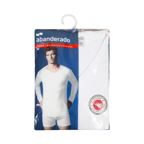 Camiseta interior termal de maga larga para hombre ABANDERADO 209, color blanco, talla 56 (XL).