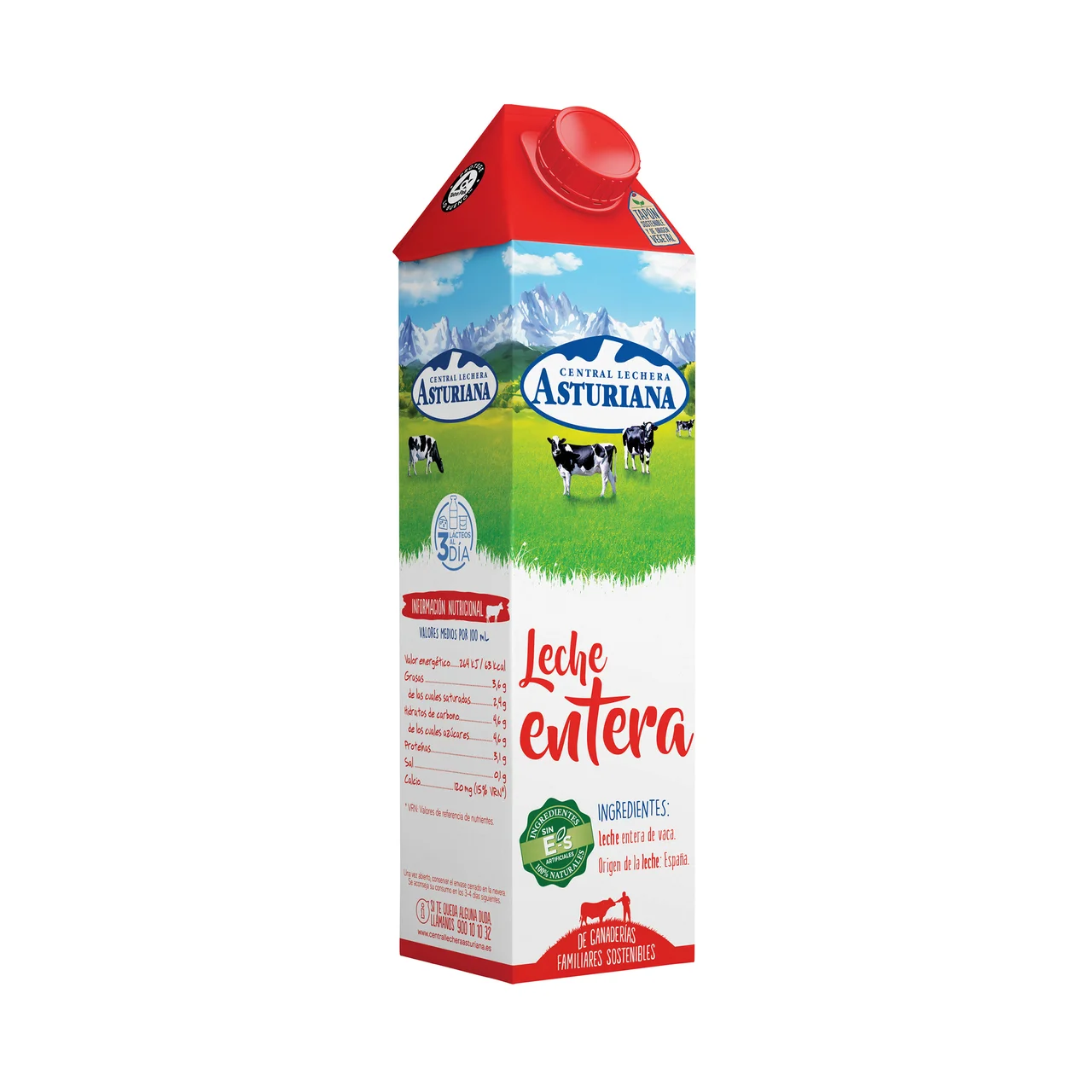 Leche entera de vaca, de origen español 1 l.