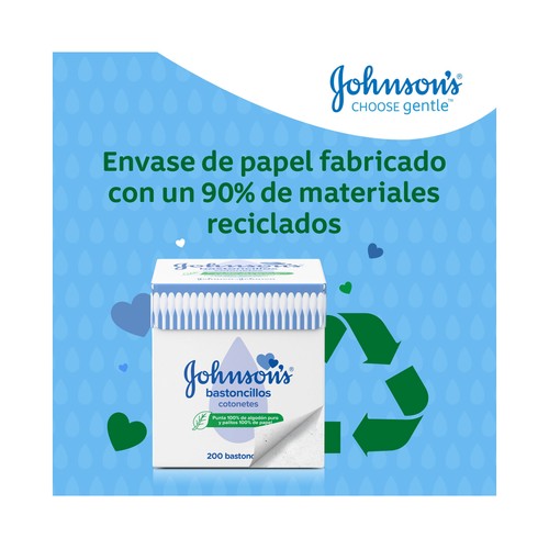 JOHNSON´S Bastoncillos para bebés, niños y adultos de papel con extremos de algodón 100% puro 200 uds.