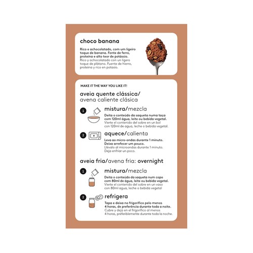 KENCKO Copos de avena ecológicos instantáneos con chocolate y frutas deshidratadas 6 x 43 g.