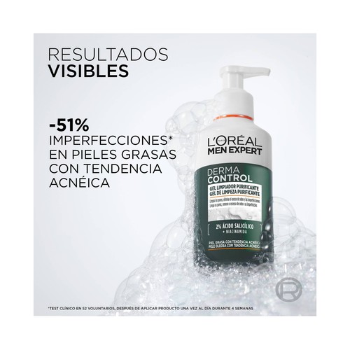 L´ORÉAL PARIS Men expert derma control Gel limpiador purificante para pieles grasas con tendencia acnéica 260 ml.