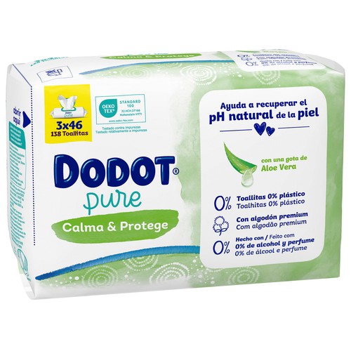 DODOT Pure calma & protege Toallitas húmedas para bebé con aloe vera 3 x 46 uds.