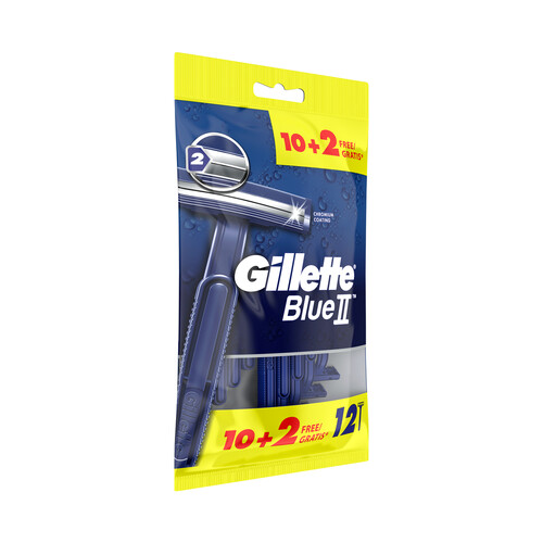 GILLETTE Maquinilla de afeitar desechable, con cabezal de doble hoja GILLETTE Bue II 12 uds