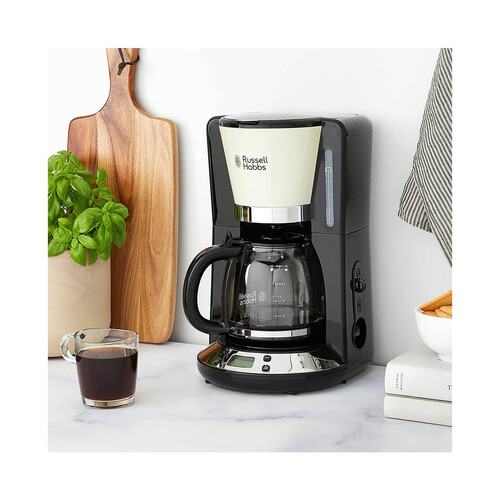 Cafetera de goteo RUSSELL HOBBS Colours Plus+ Classic Cream 24033-56, capacidad 1,25l, programable, pantalla LCD, mantiene caliente.