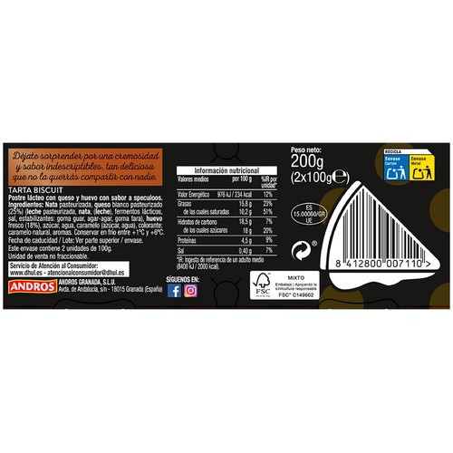 DHUL Gourmet Tarta de queso y galletas 2 x 100 g.