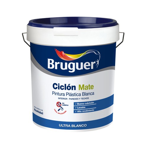 Pintura ciclón plástica interior 4L, blanco mate, BRUGUER