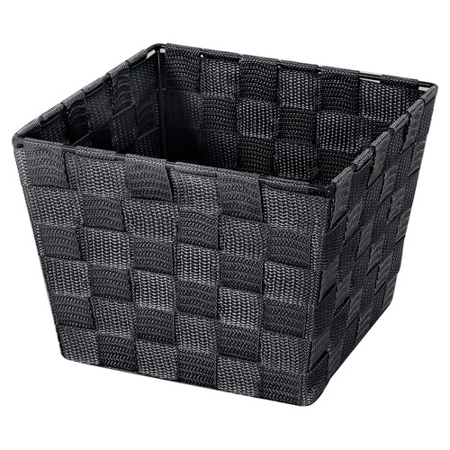 Cesta trenzada de poliproileno y acero color gris oscuro, 20x15x20 cm. ACTUEL.