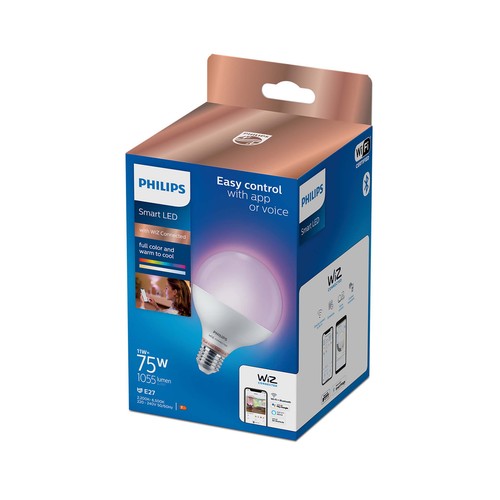 Bombilla Led inteligente E27, WiFi + Bluetooth, blanco + RGB multicolor, 11W=75W, 1055lm, PHILIPS.