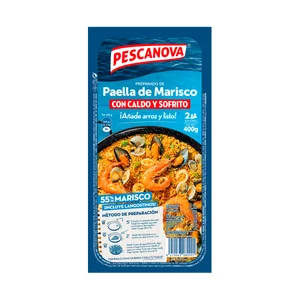 PESCANOVA Preparado para paella, con más del 50% de marisco y elaborado sin gluten 400 g.