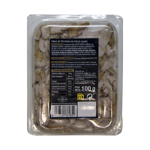ALCAMPO GOURMET Tiras de pechuga de pollo asado ideales para ensaladas, arroces y pizzas ALCAMPO GOURMET 100 g.
