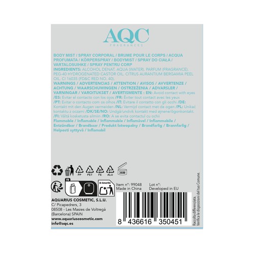 AQC FRAGANCES Breeze bloom Spray corporal con aroma a jazmín y fruta del dragon rosa 250 ml.