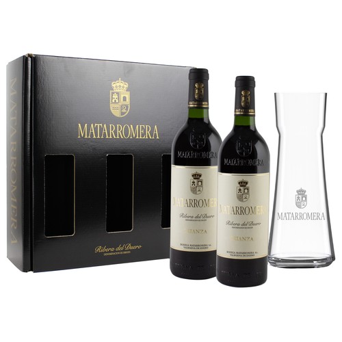 MATARROMERA  Estuche con 2 botellas de vino tinto crianza con D.O. Ribera del Duero + decantador.