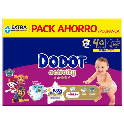 DODOT Activity Pañales talla 4+ (10 - 15 kg) 144 uds.