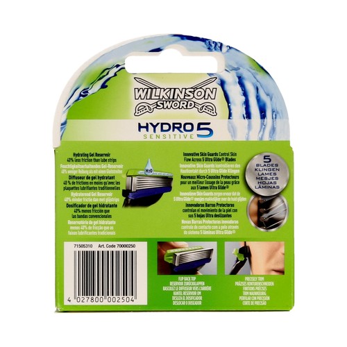 WILKINSON Recambio de cuchillas de cinco hojas para maquinilla de afeitar WILKINSON Hydro 5 sensitive 4 uds.