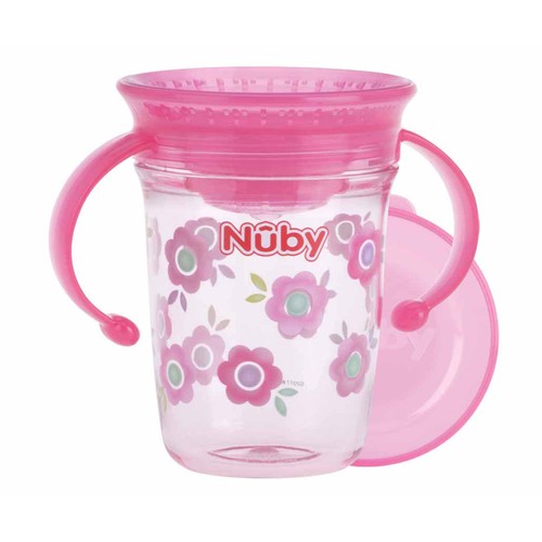 Taza evolutiva infantil con asas, 240ML, rosa, NUBY.